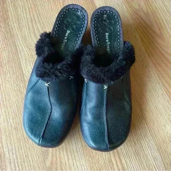 Baretrap 8.5 women’s faux fur wedge heel mules black casual chunky - Picture 1 of 7